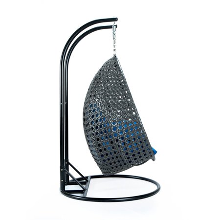 Leisuremod Charcoal Wicker Hanging 2 person Egg Swing Chair with Blue Cushions ESCCH-57BU